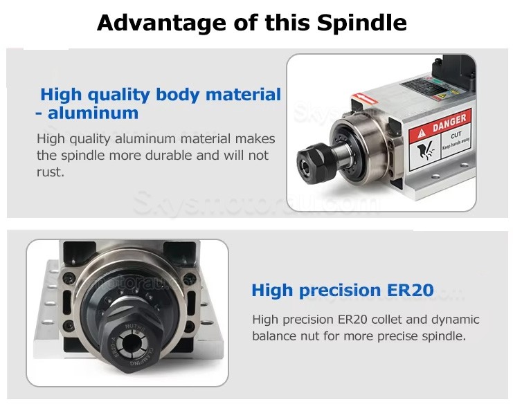 3.5KW VFD Spindle Kit GDZ105X102-3.5 + H100-3.7S2/T4 Indc. Air Cooled Spindle Motor + Variable Frequency Drive + 13Pcs ER20 Collet